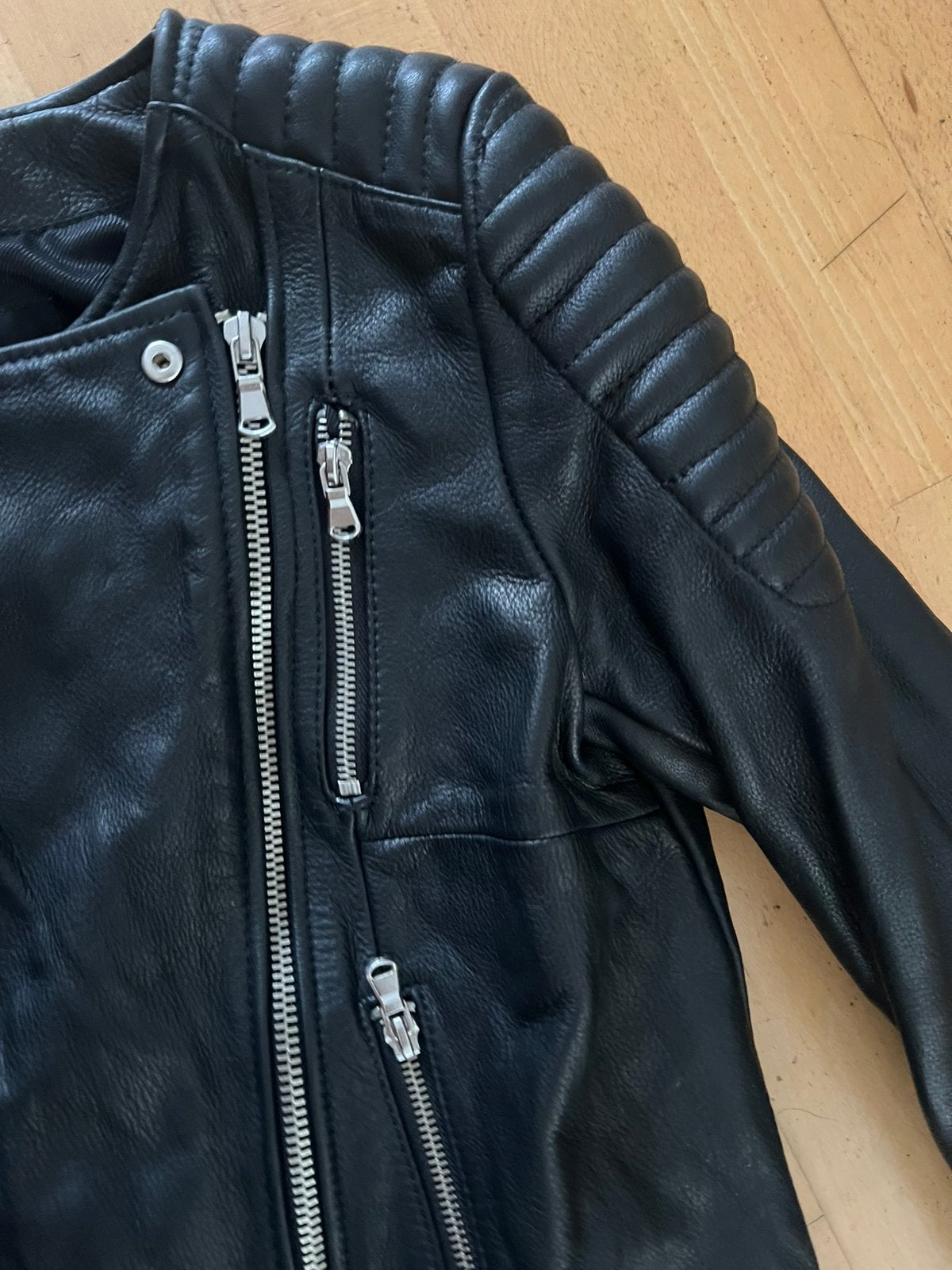 Zwart leren Bikerjack H&M maat 34, Ophalen of Verzenden, Gedragen, Maat 36 (S), Zwart