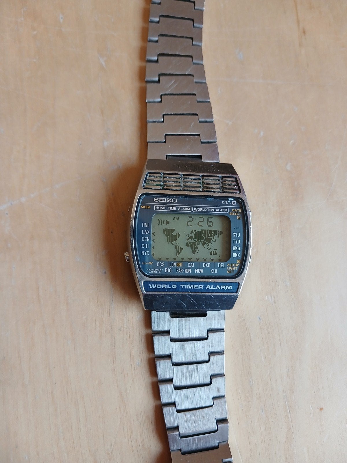 Seiko world timer alarm A239-5000 lcd collectors item 1979, Ophalen of Verzenden, Zwart, IOS