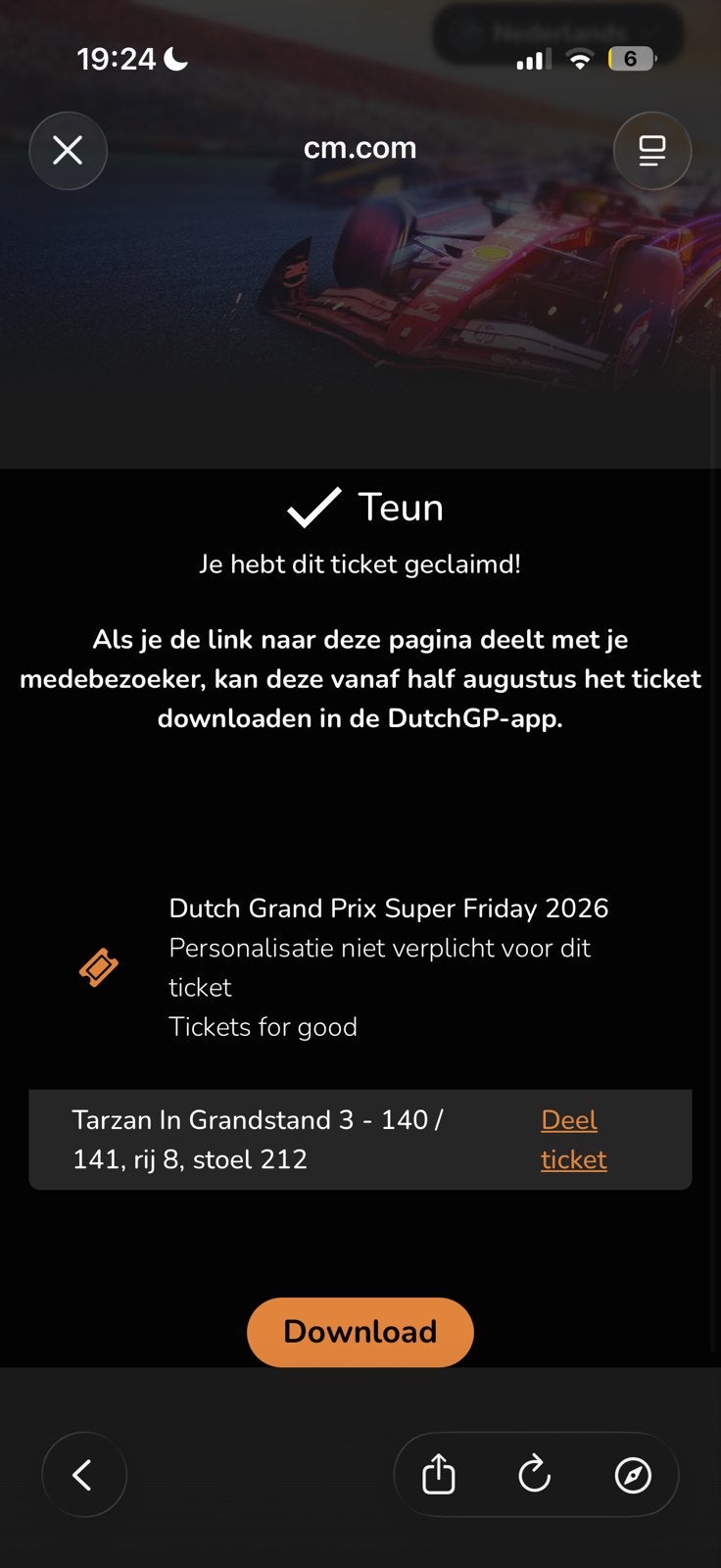 2 F1 zandvoort kaartjes vrijdag, Twee personen, Augustus