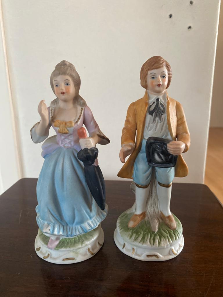 Vintage porseleinen beeldjes: Man en Vrouw, Verzamelen, Beelden en Beeldjes, Ophalen of Verzenden, Gebruikt, Mens