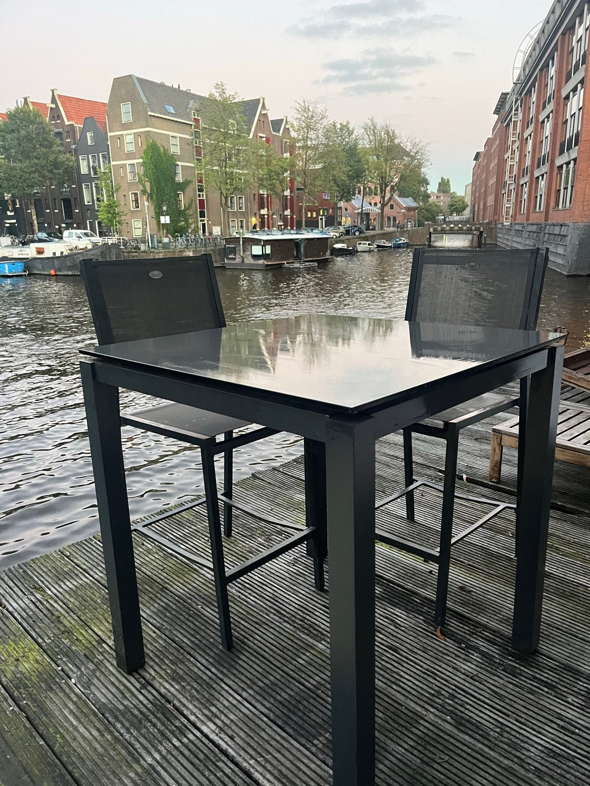Hartman hoge tuintafel met 2 hoge stoelen, Gebruikt, Eettafel, Aluminium, Tuinset