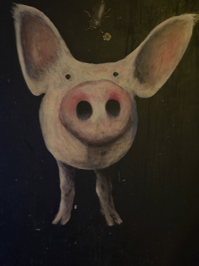 Schilderij van varkentje op mdf plaat, Hout, 3D-effect, Ophalen of Verzenden, Dieren