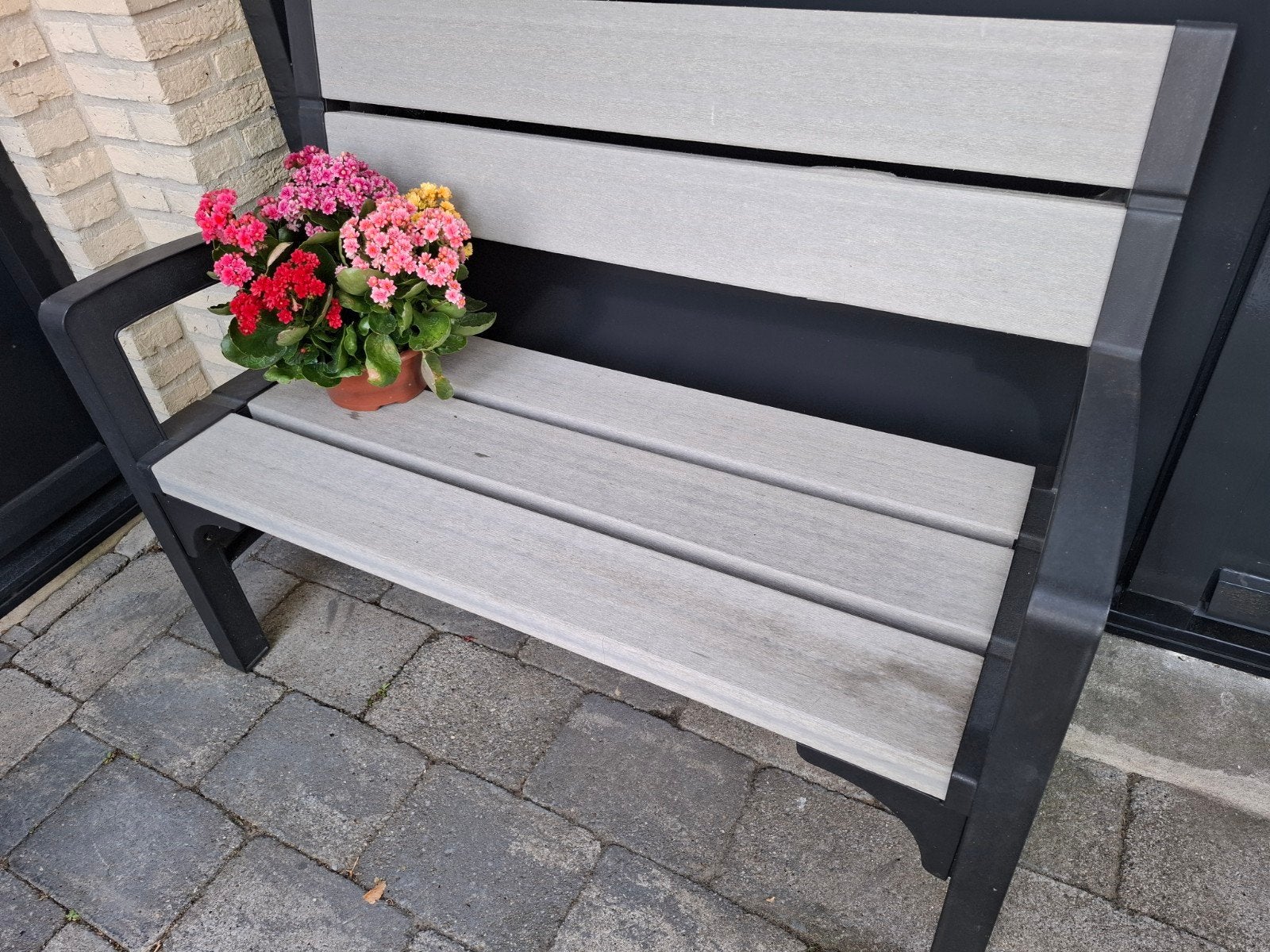 Kunststof tuinbankje, grijs - 118cm breed, Tuin en Terras, Tuinbanken, Ophalen, Gebruikt, Kunststof