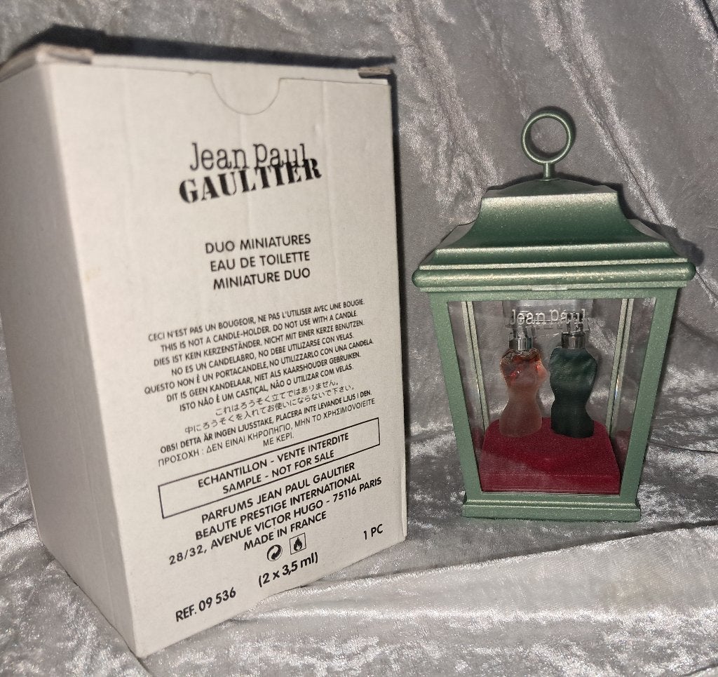 luxe parfum miniatuur set Jean Paul Gaultier lantaarn, Ophalen of Verzenden, Zo goed als nieuw, Miniatuur, Gevuld