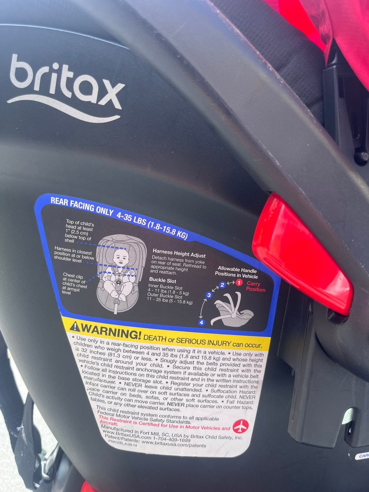 Britax baby draagautostoel met onderstel (Amerikaanse versie, Ophalen, Romer, Autogordel, Zijbescherming