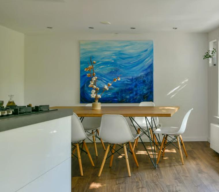 Bamboe Tafel met stalen hairpin onderstel (200 x 100 cm), 100 tot 150 cm, 200 cm of meer, Zo goed als nieuw, Vijf personen of meer