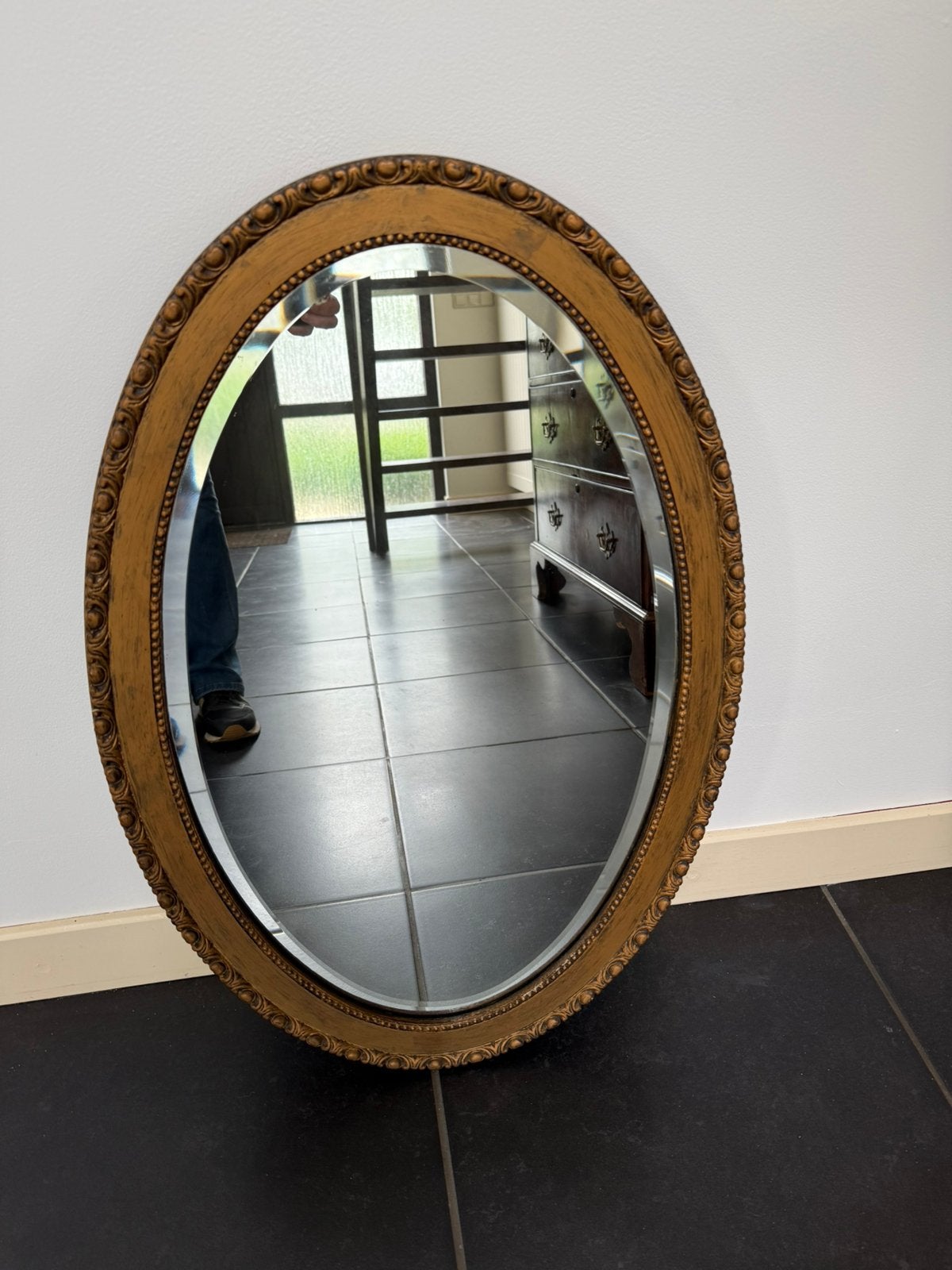 Klassieke ovalen spiegel facetgeslepen, Huis en Inrichting, Woonaccessoires | Spiegels, Ophalen, Minder dan 50 cm, Gebruikt, Minder dan 100 cm