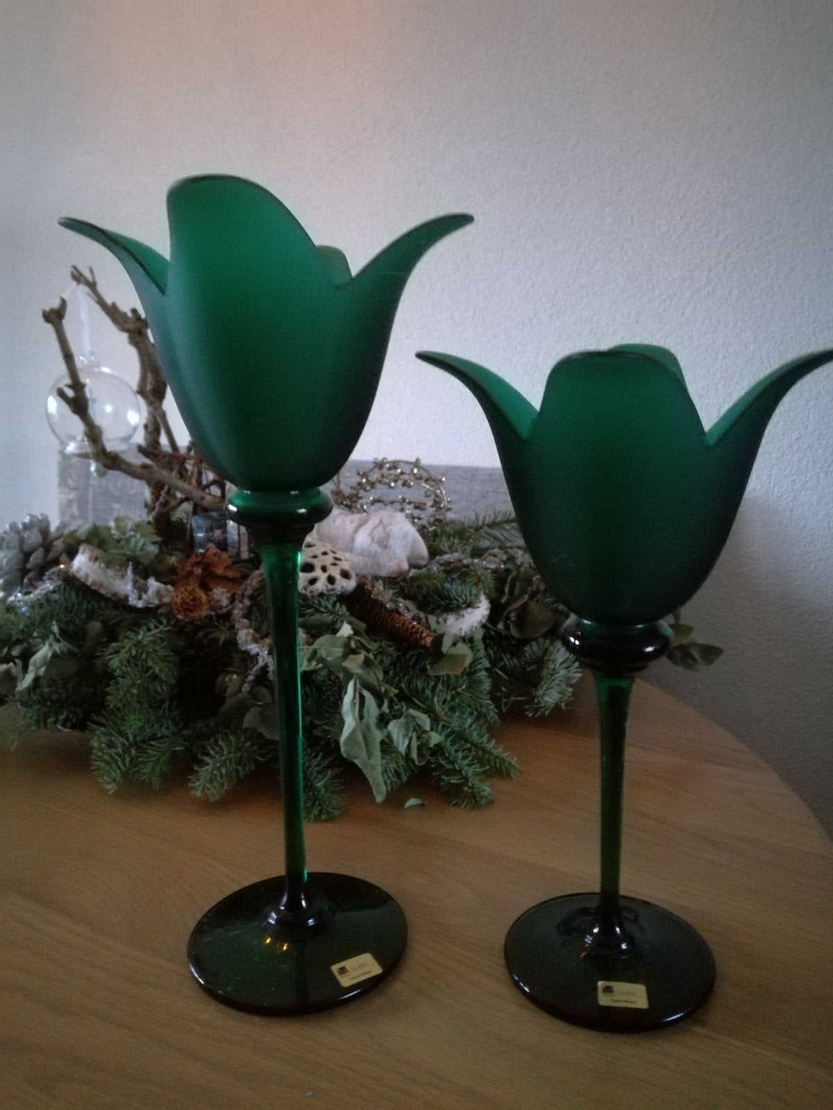 Prachtig groen + mat/helder glas hand-made windlichten vaas, Ophalen, Groen, Glas