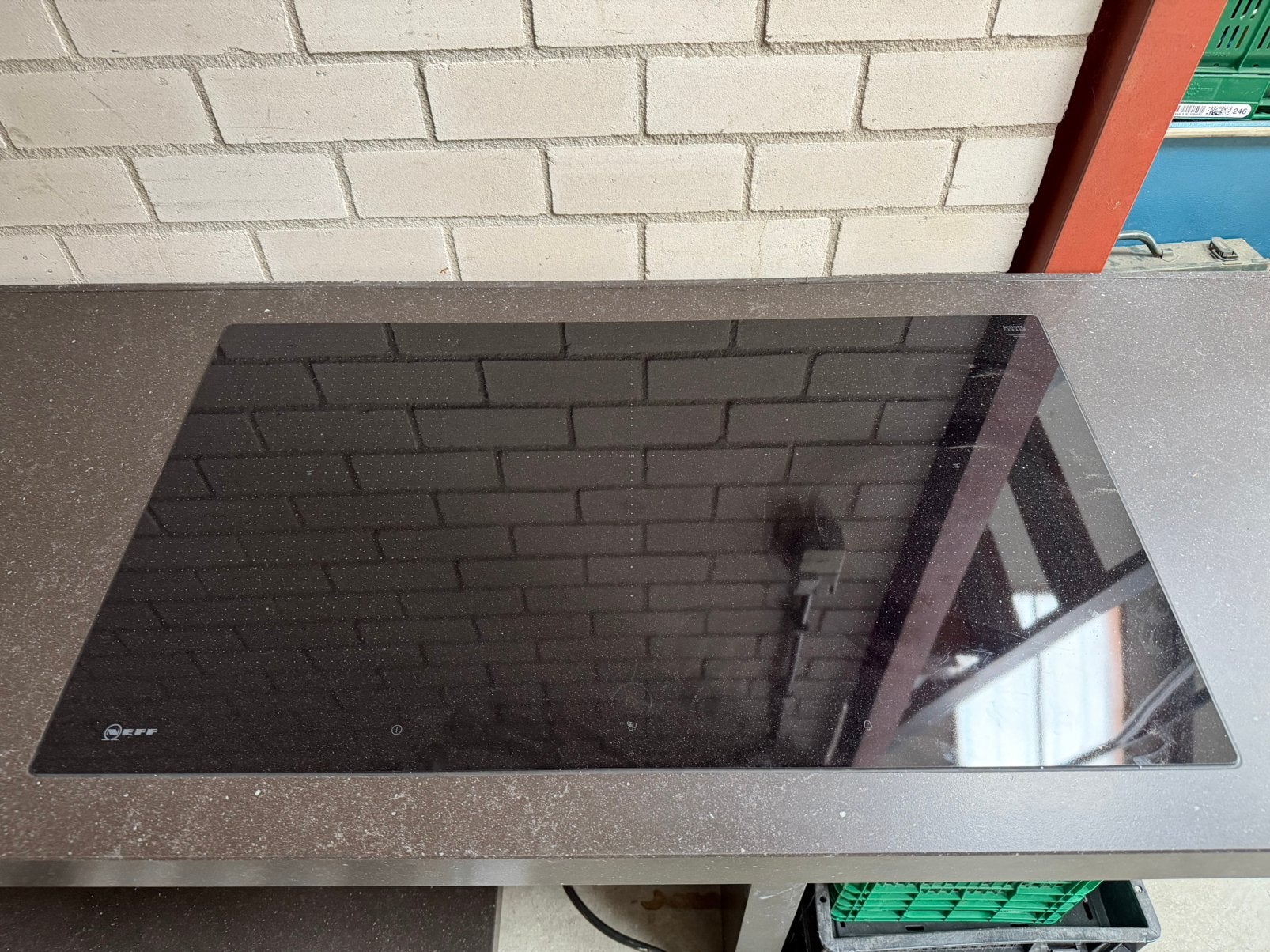 Hardstenen keukenblad met inductie kookplaat 90 cm+spoelbak, Ophalen of Verzenden, Zo goed als nieuw