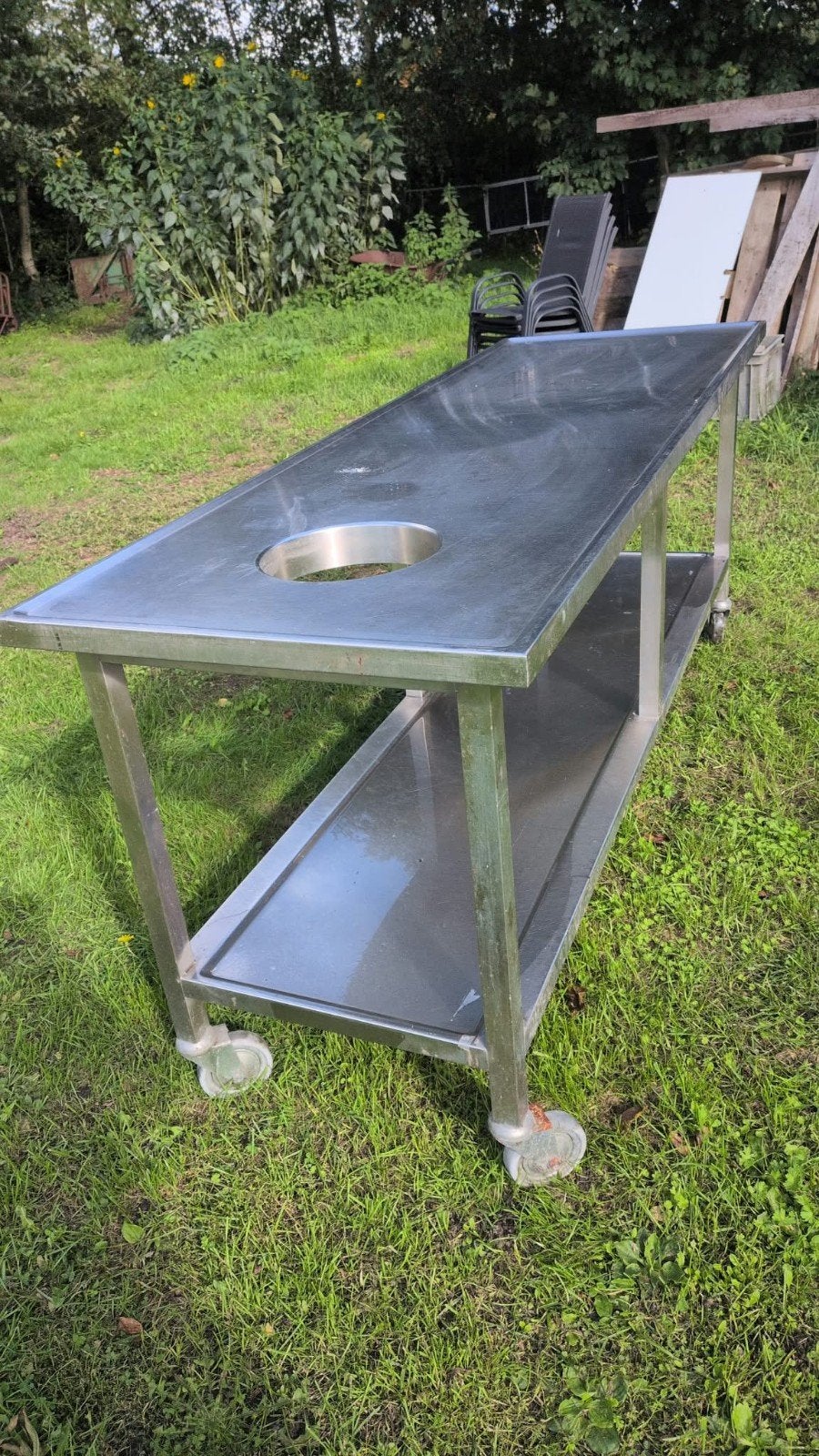 rvs tafel/werkbank met onder plateau, Ophalen, Gebruikt, 120 tot 170 cm