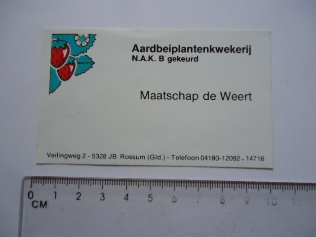 sticker oud Rossum DE WEERT aardbei kwekerij maasdriel retro, Verzenden, Zo goed als nieuw, Bedrijf of Vereniging
