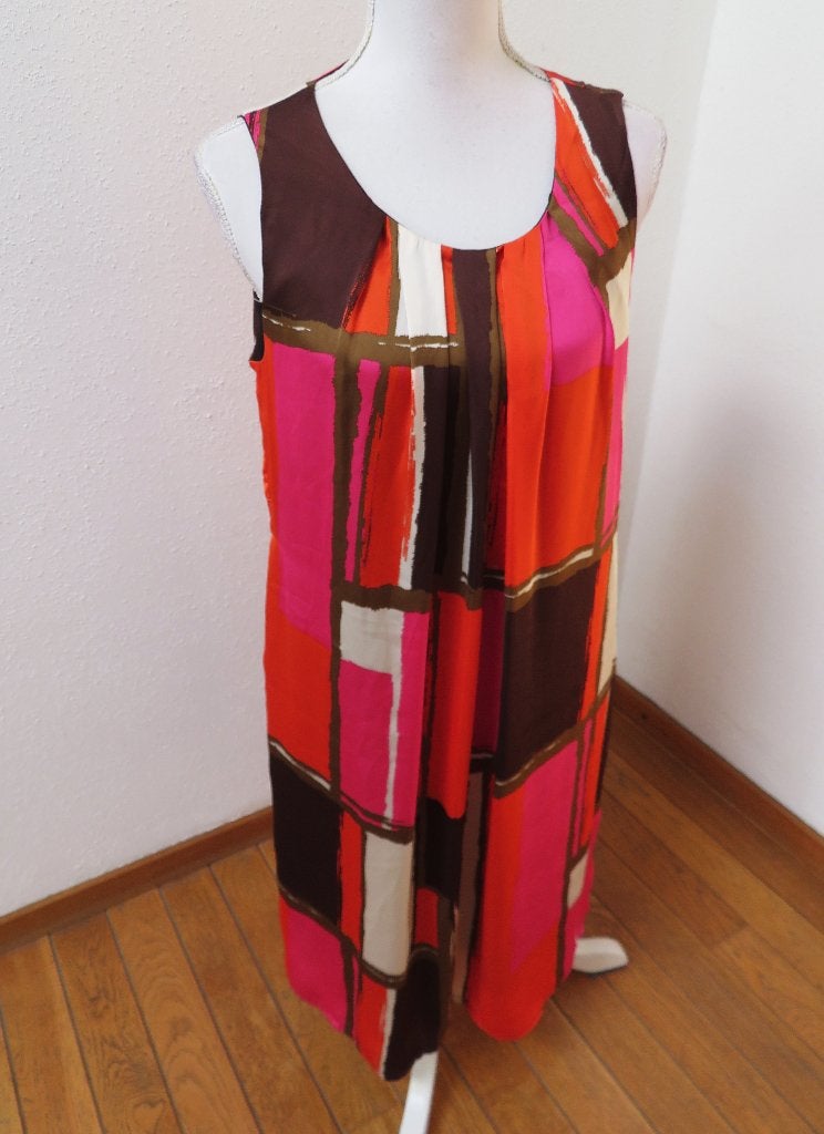 A89 COMME CA jurk kreukvrij roze oranje bruin maat 42, Comme ca, Maat 42/44 (L), Nieuw, Oranje