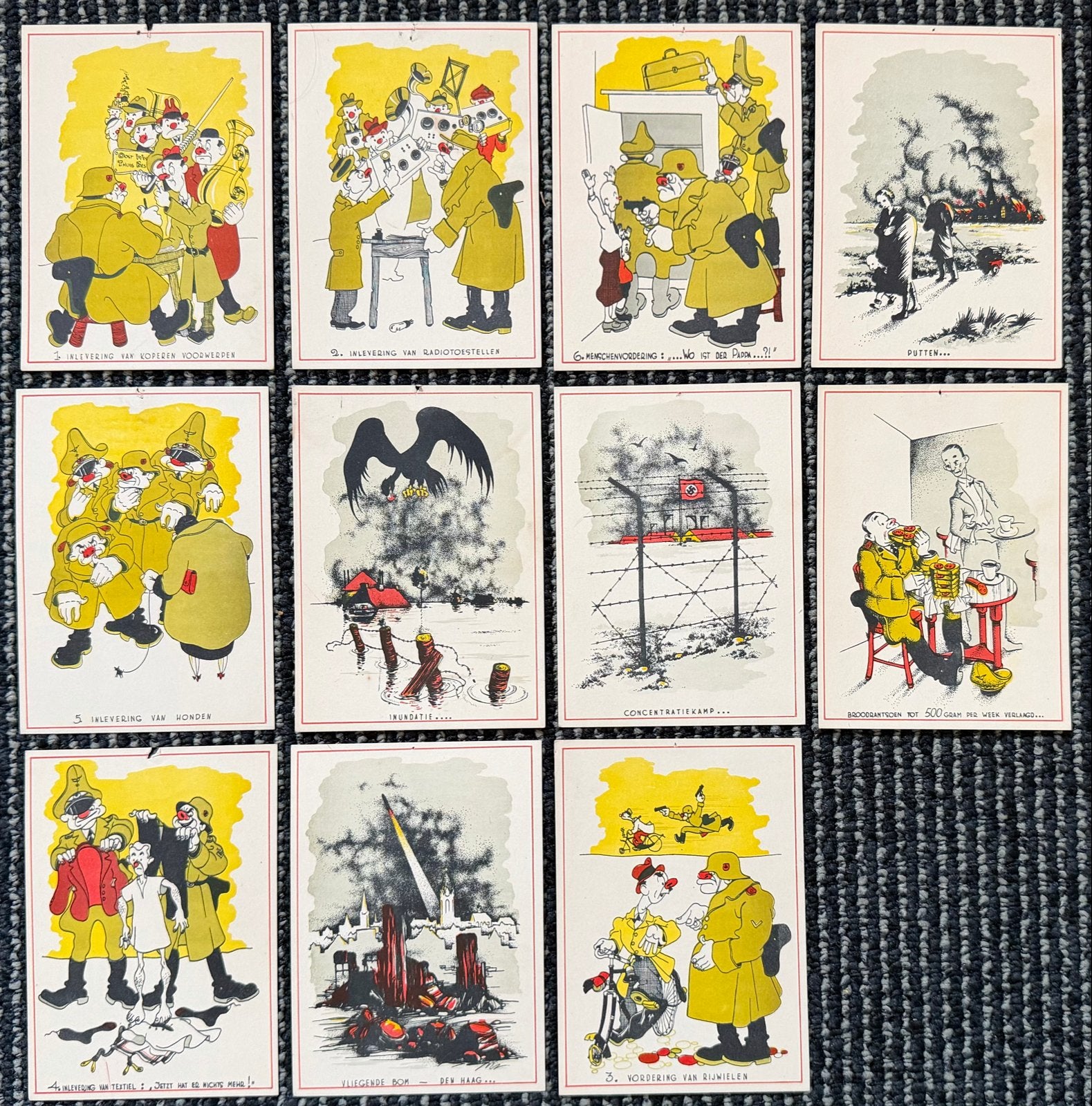 Set van 10 originele spotprentkaarten WOII, Verzamelen, Ophalen of Verzenden