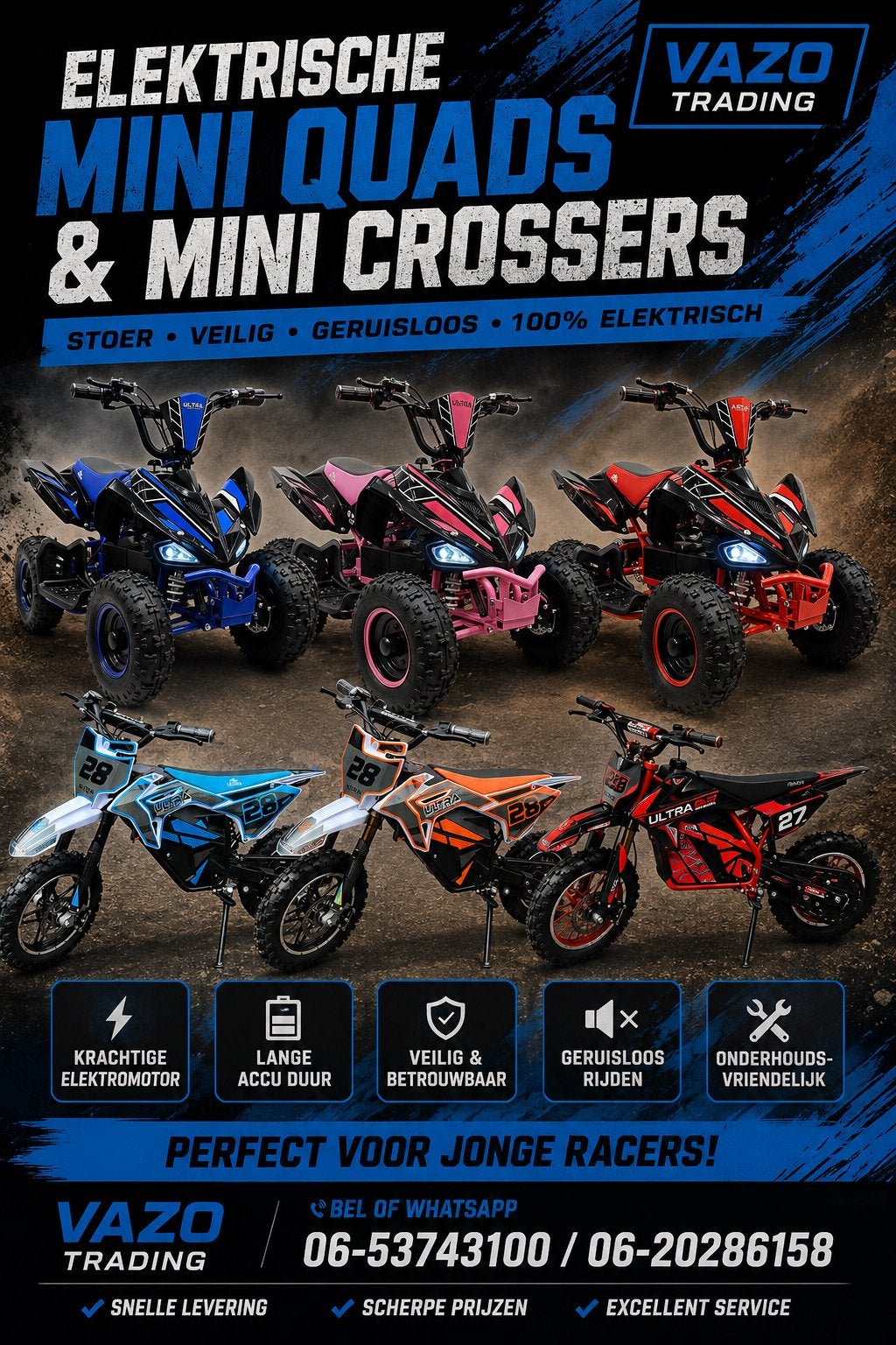 Ultra accu mini crosser, quad, 1000w Nieuw, Kinderen en Baby's, Speelgoed | Buiten | Accuvoertuigen, Nieuw, Ophalen