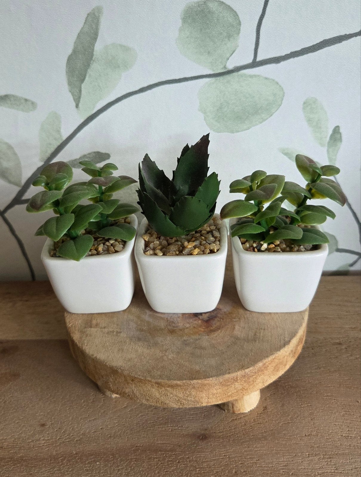 3 kleine groene kunstplantjes in witte potjes, Huis en Inrichting, Binnen, Groen, 8 cm, Kunstplant