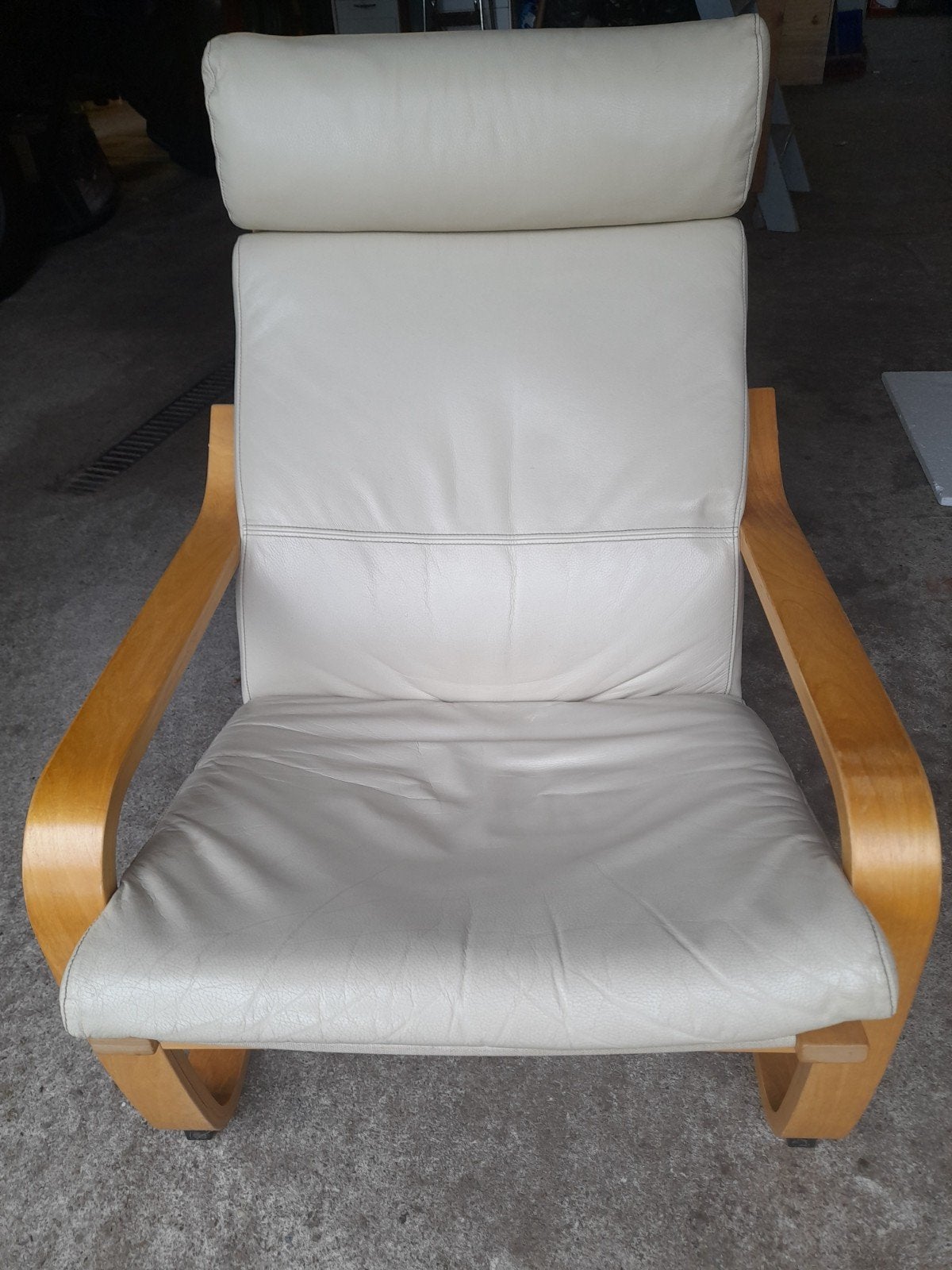 ikea poang stoel leder en berken, Ophalen, Gebruikt, 50 tot 75 cm, Leer