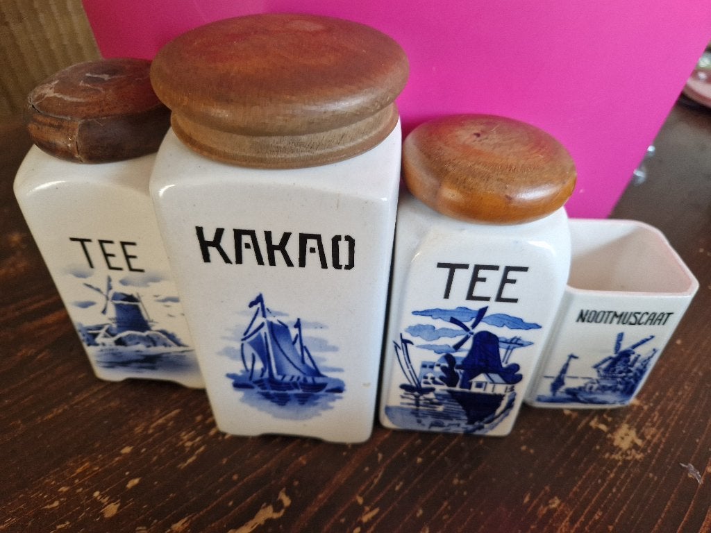 4 porseleinen kruidenpotjes met deksel vintage, Antiek en Kunst, Ophalen of Verzenden