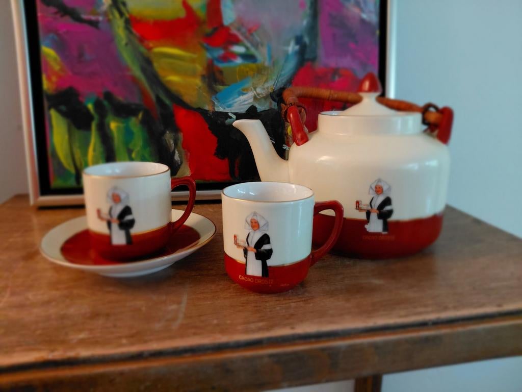 Vintage Droste Cacao theepot en kopjes set, Ophalen of Verzenden