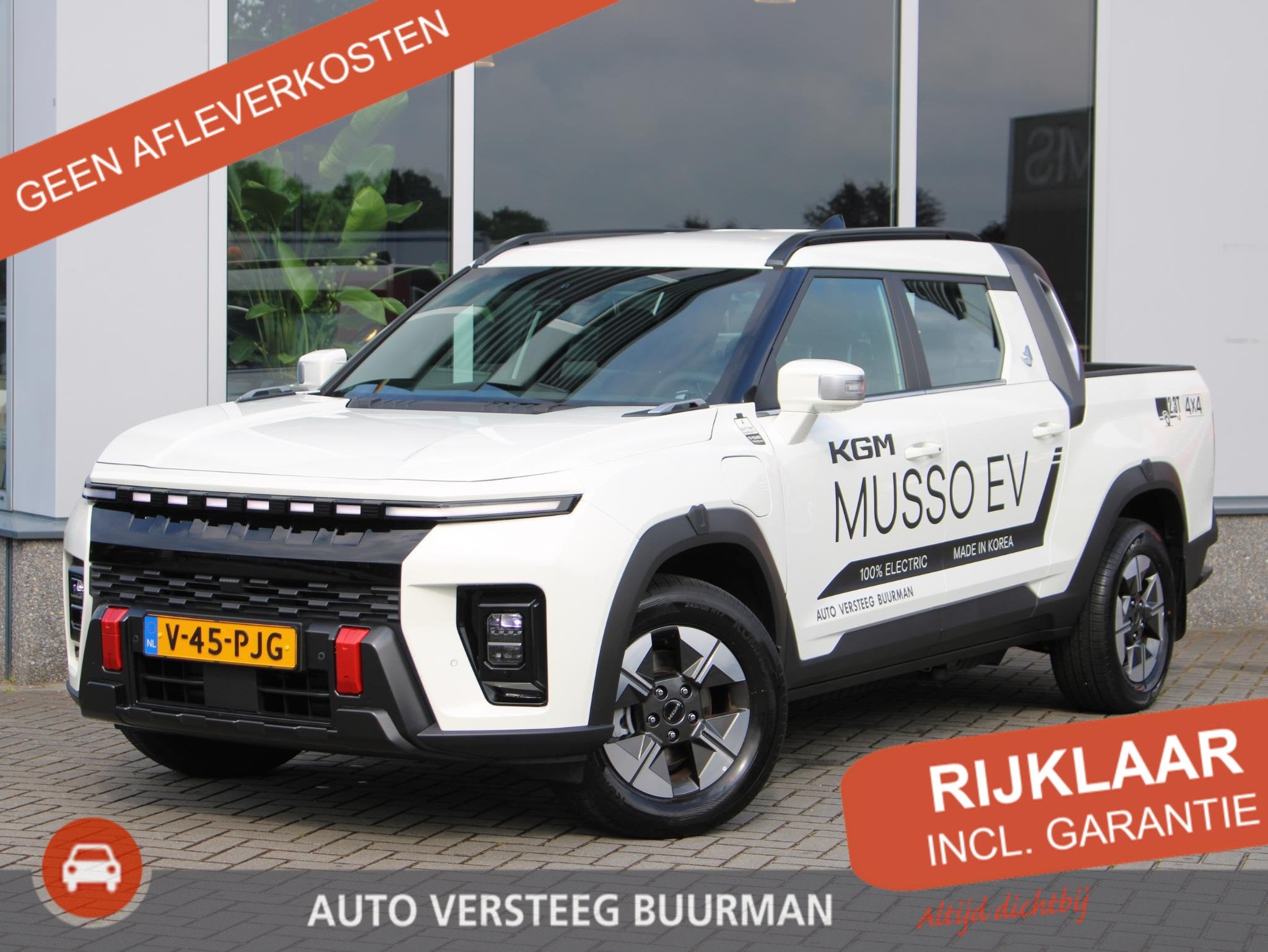 KGM Musso Ev Bronze 80.6 kWh 2WD WP Trekhaak, Adaptieve Crui, Auto's, Stof, 1800 kg, Wit, Origineel Nederlands