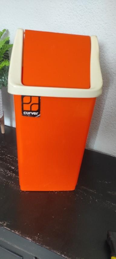 Vintage prullenbak Curver oranje wit, Kunststof, Gebruikt, Ophalen of Verzenden, Minder dan 10 liter