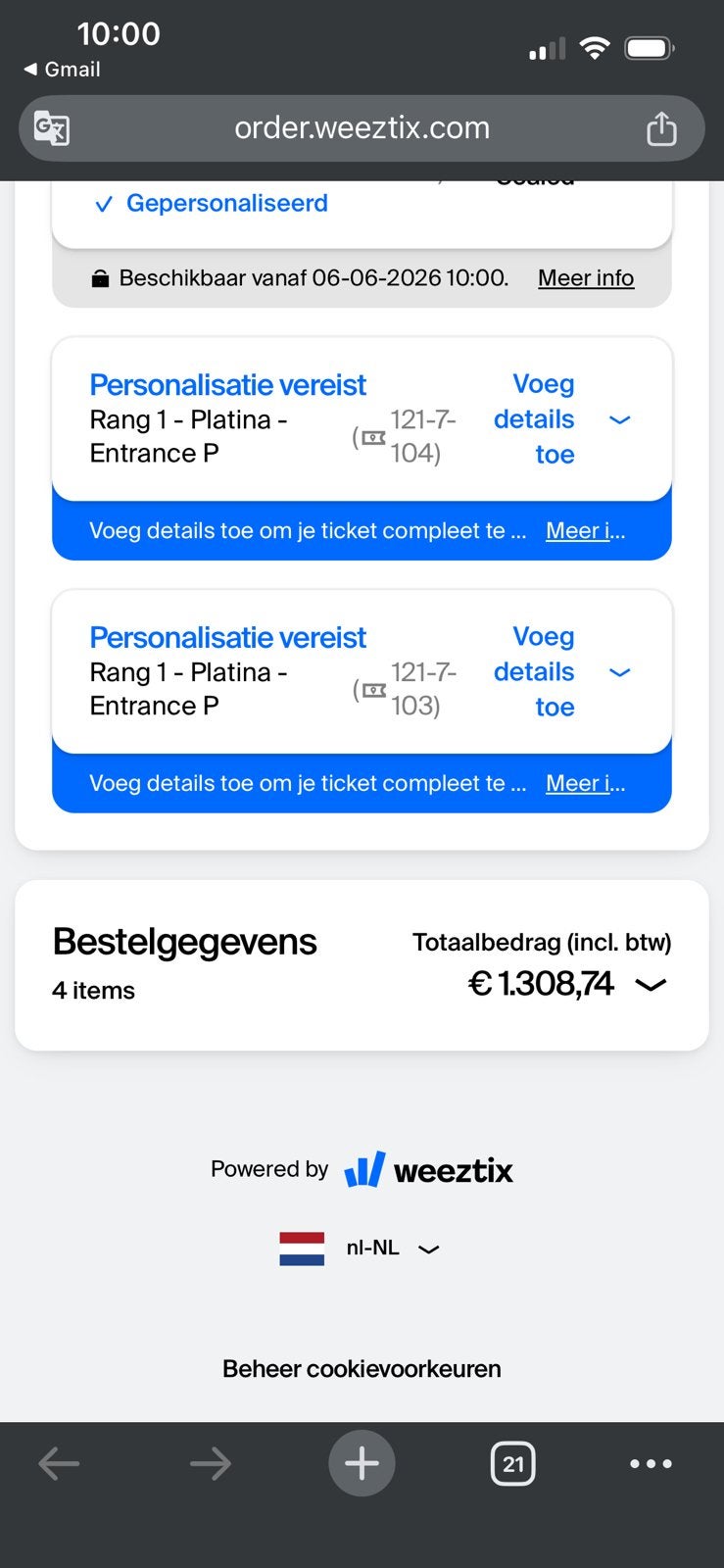 Ye tickets 6 juni, Tickets en Kaartjes, Twee personen, Juni