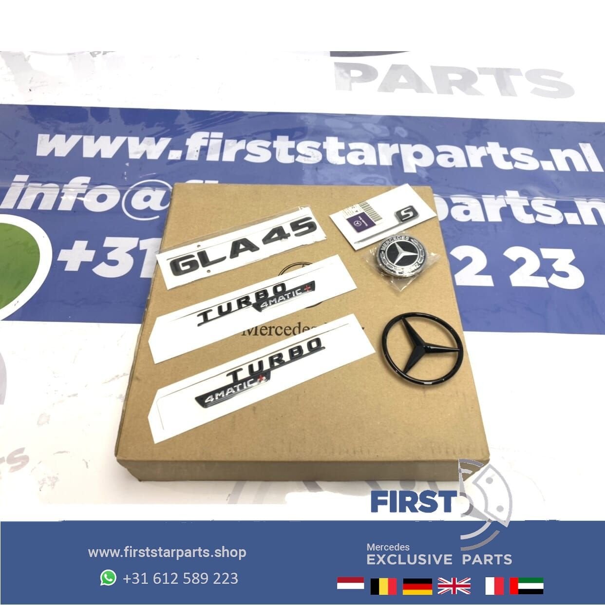 H247 GLA45S AMG LOGO SET GLA 45 S ZWART EMBLEMEN SET Mercede, Gebruikt, -, Ophalen of Verzenden, -