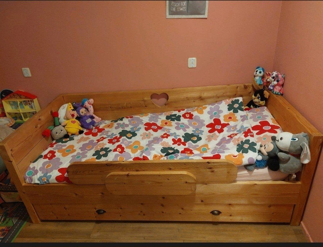 Steigerhouten kinderbed met opberglade, Ophalen, Gebruikt, 90 cm, Eenpersoons