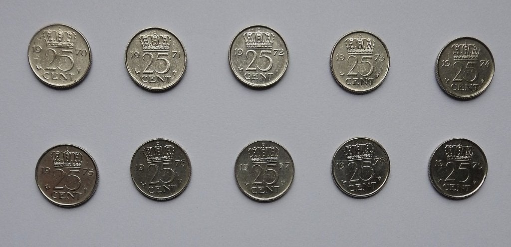 10 Kwartjes jaren 70  /, Verzenden, Koningin Juliana, 25 cent, Setje
