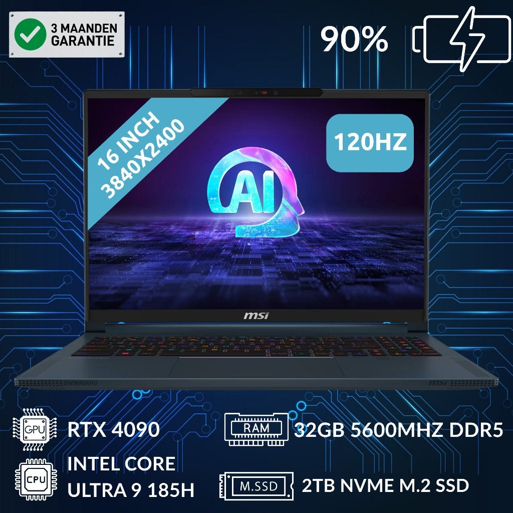 MSI Stealth 16 AI (Intel Ultra 9 185H & RTX 4090 & 32GB&2TB), Intel Core Ultra 9 185H, DTGParts.Business@gmail.com, Ophalen of Verzenden
