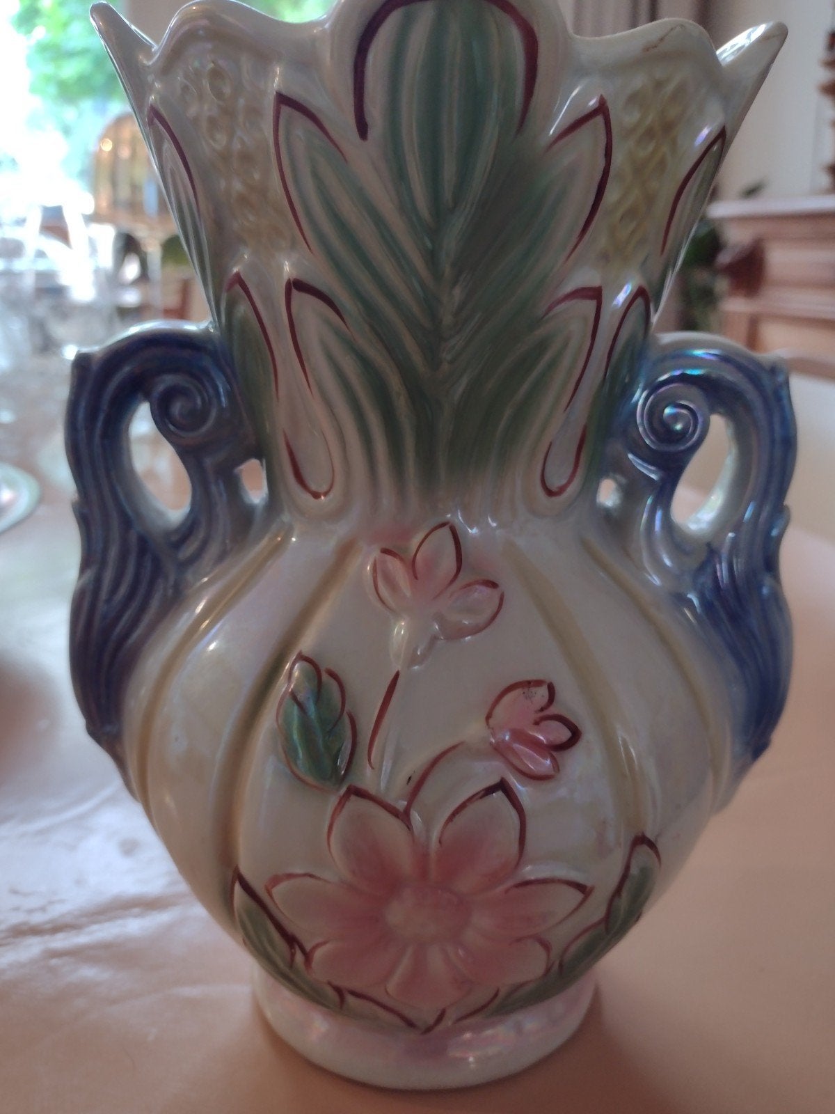 Vintage luster glazuur vaas met bloemenmotief, Ophalen of Verzenden