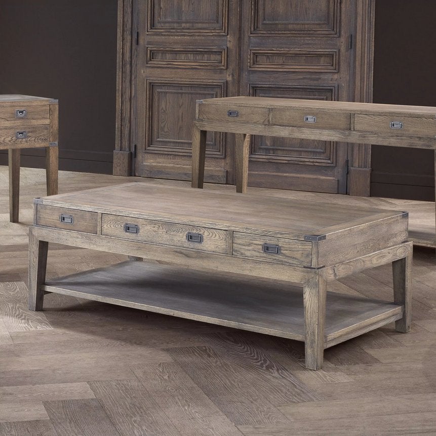 NIEUWE SALONTAFEL Eichholtz Military SMOKED OAK –35% KORTING, Ophalen, Hout, Eichholtz, Nieuw