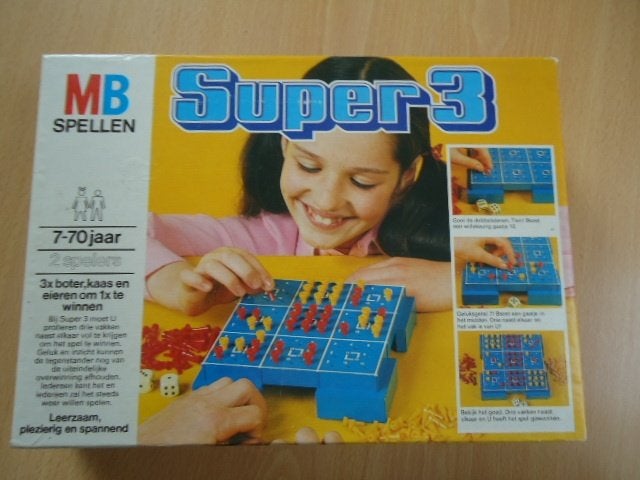 Super 3, MB spel, 3x boter kaas en eieren om 1x te winnen, Een of twee spelers, Ophalen of Verzenden, MB Spellen