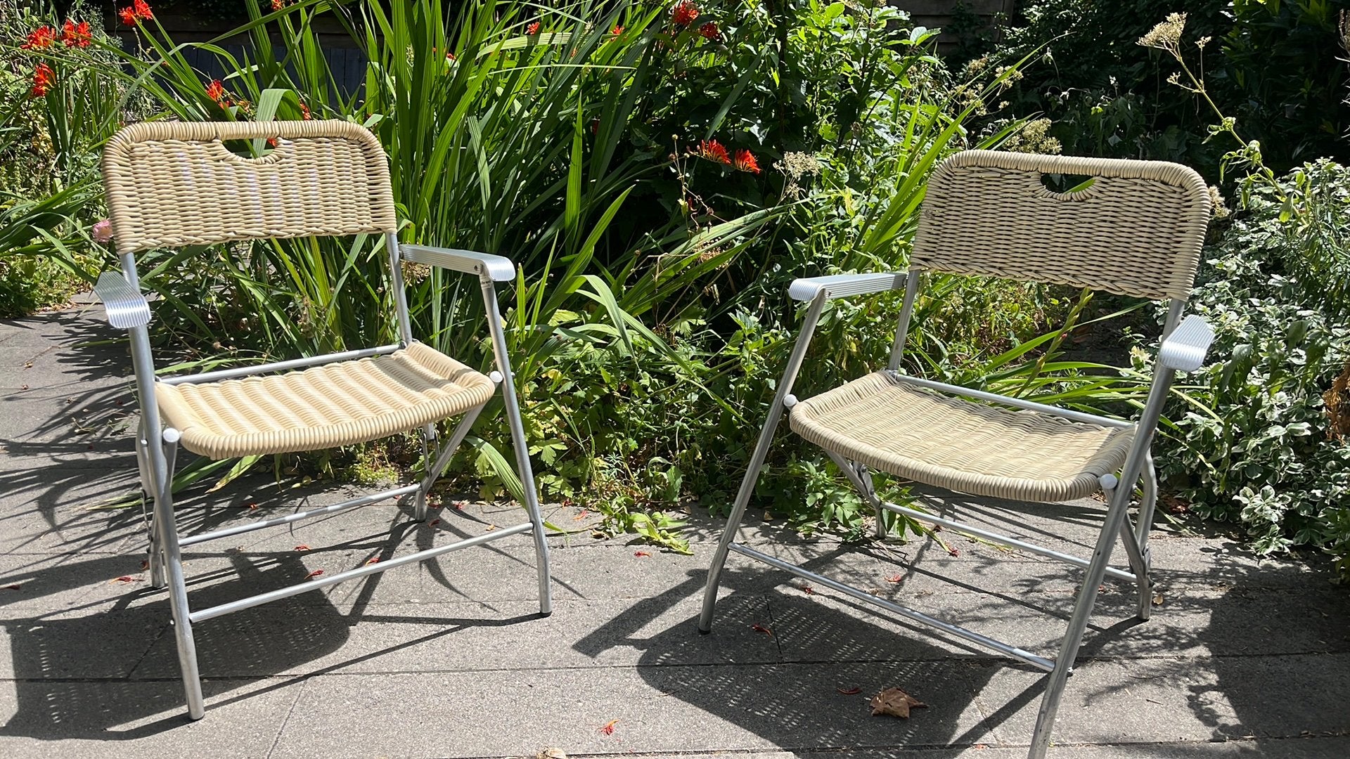 Vintage camping stoeltjes 8 stuks, Gebruikt, Aluminium, Stoel, Ophalen