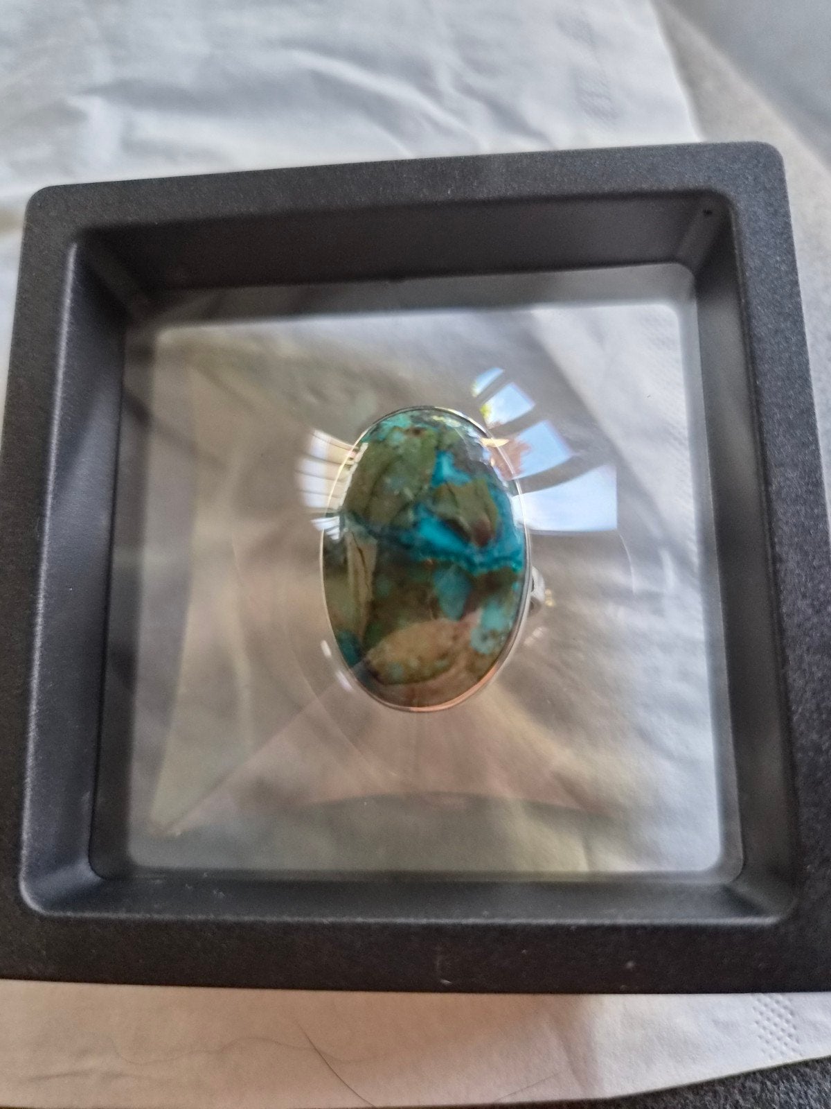 Zilveren ring met turquoise edelsteen, Sieraden, Tassen en Uiterlijk, Ringen, 18 tot 19, Blauw, Ophalen of Verzenden, Zo goed als nieuw