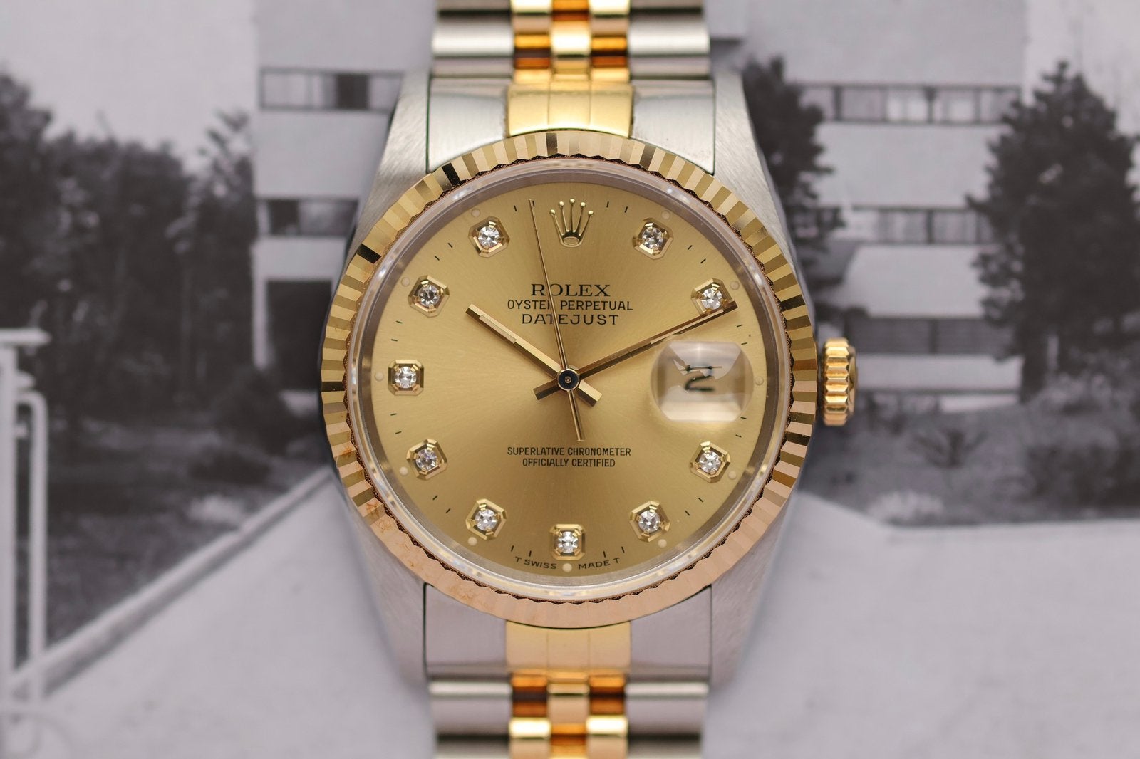 Rolex Datejust 36 16233 Champagne Diamant Wijzerplaat 1994, Staal, Gebruikt, Rolex, Polshorloge