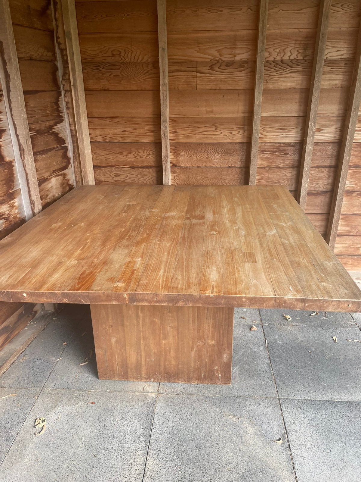 Teakhouten vierkante tafel 150 x 150 cm, Ophalen, Gebruikt, 100 tot 150 cm, Vijf personen of meer