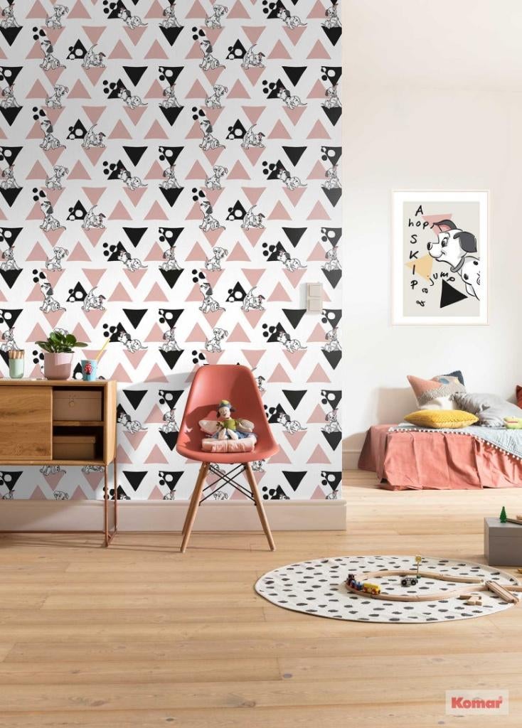 101 Dalmatiërs vliesbehang - driehoeken NU MET 50% KORTING, Verzenden, Minder dan 10 m², Geel, Kinderkamer, Dalmatiers, disney, 101