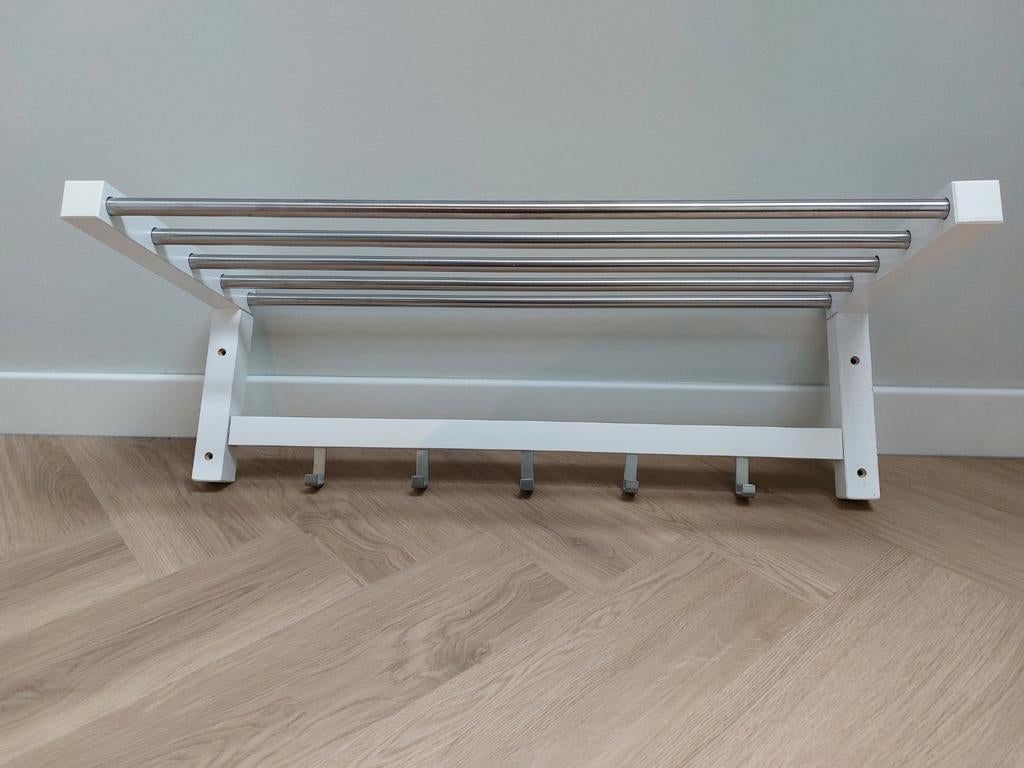 IKEA TJUSIG wandkapstok - Met 5 haken en roedes, Zo goed als nieuw, Minder dan 100 cm, Hout, Ophalen