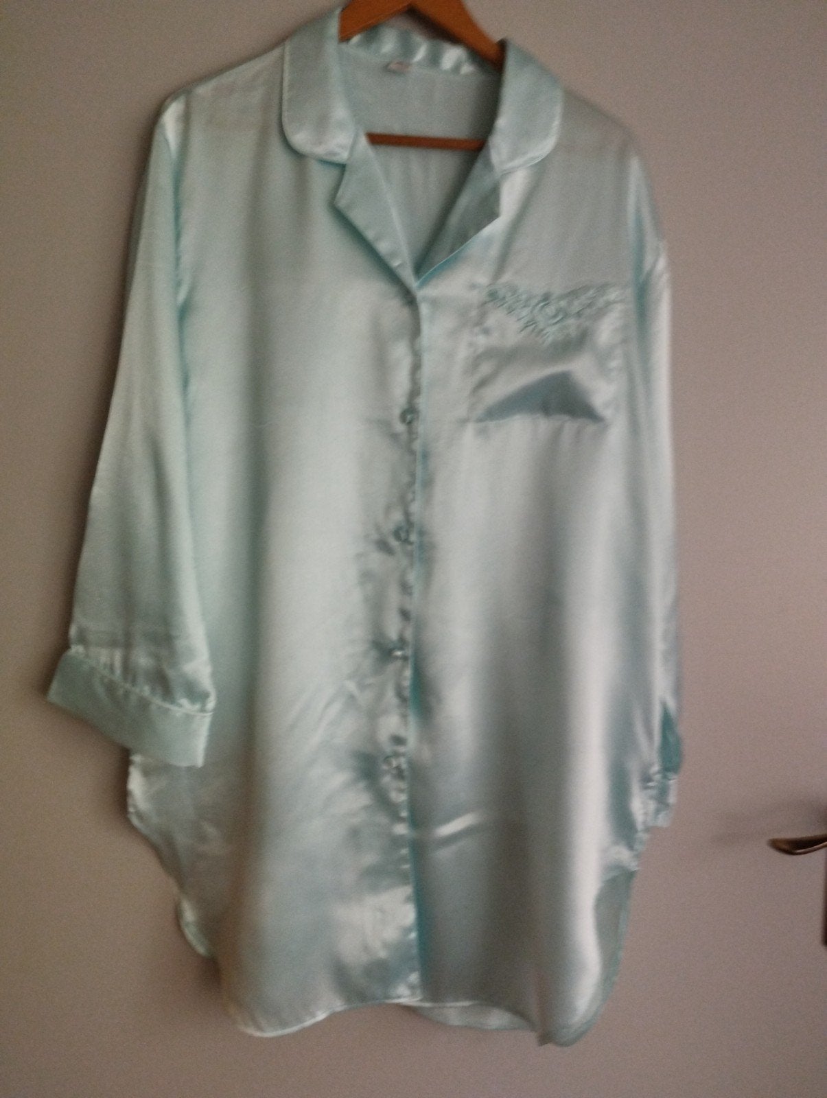 Hema nachthemd, lichtblauw satijn, maat M, Hema, Ophalen of Verzenden, Zo goed als nieuw, Maat 46/48 (XL) of groter