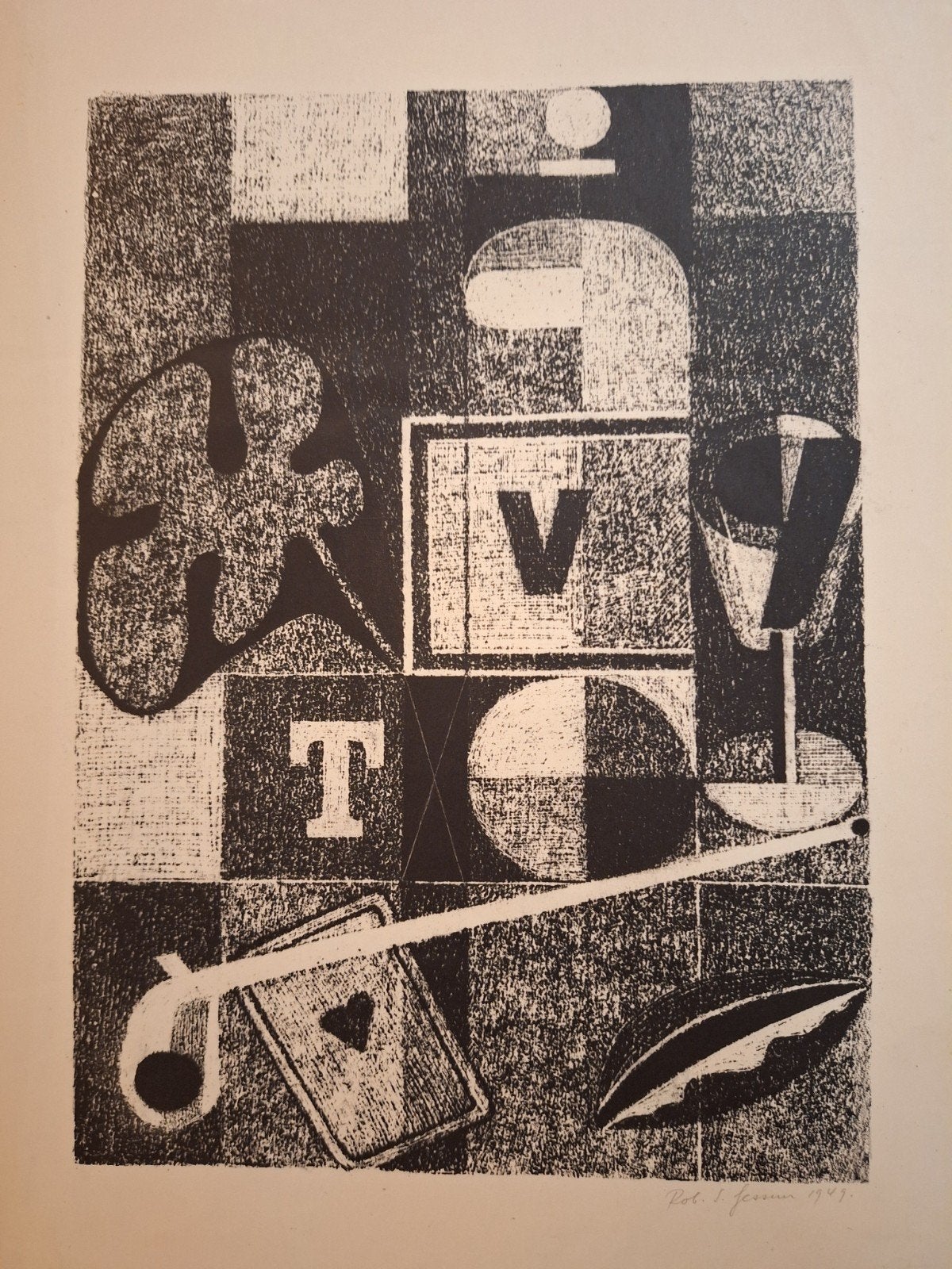 Lithografie van Robert Gessner, gesigneerd en gedateerd 1949, Antiek en Kunst, Ophalen of Verzenden, Lithografie, Gesigneerd, 1900 - 1949