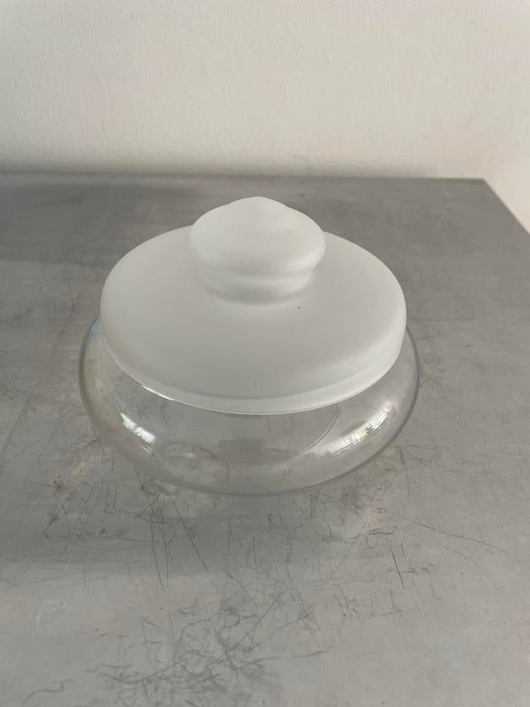 Koektrommel (klein) Leerdam vintage, Ophalen of Verzenden, Gebruikt, Rond, Glas