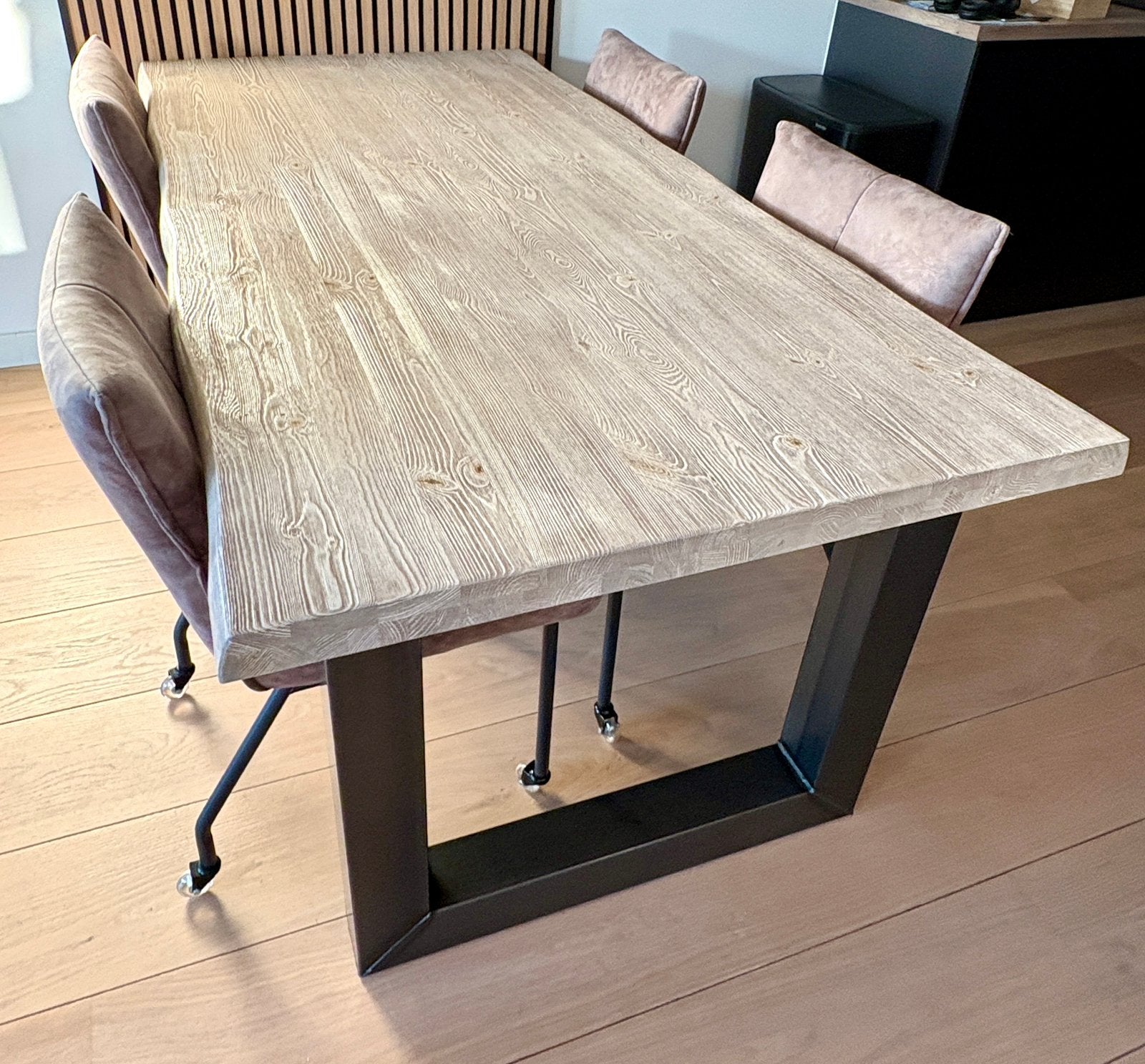 Eettafel met 4 stoelen op wielen, Ophalen, 200 cm of meer, 50 tot 100 cm, Zo goed als nieuw