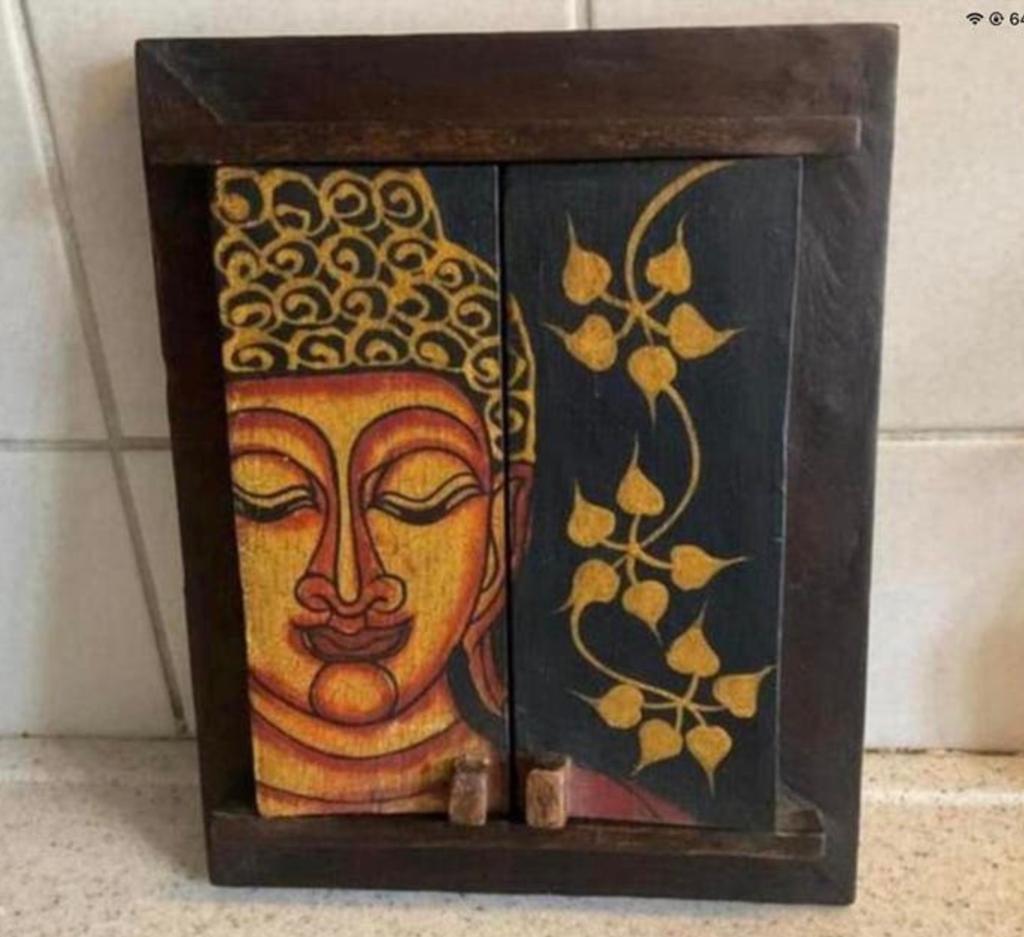 Houten drieluik met buddha, Ophalen of Verzenden