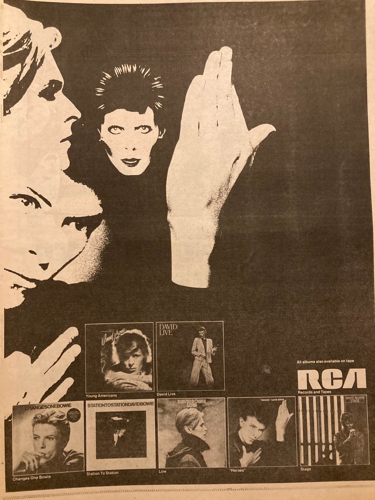 Paginagrote A3 advertentie DAVID BOWIE release, Ophalen of Verzenden, Zo goed als nieuw, A1 t/m A3