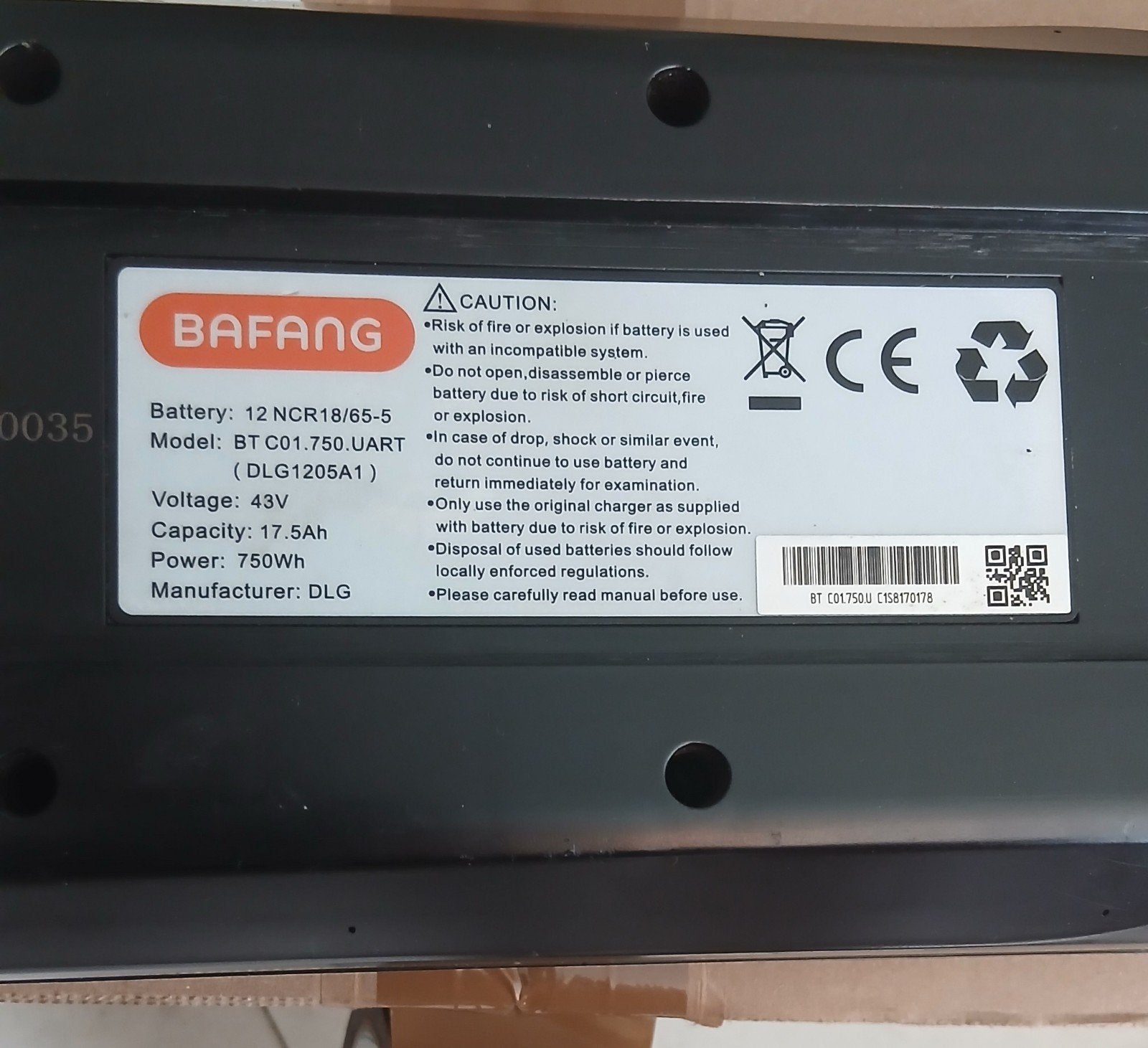 bafang accu 750w  UART-systeem