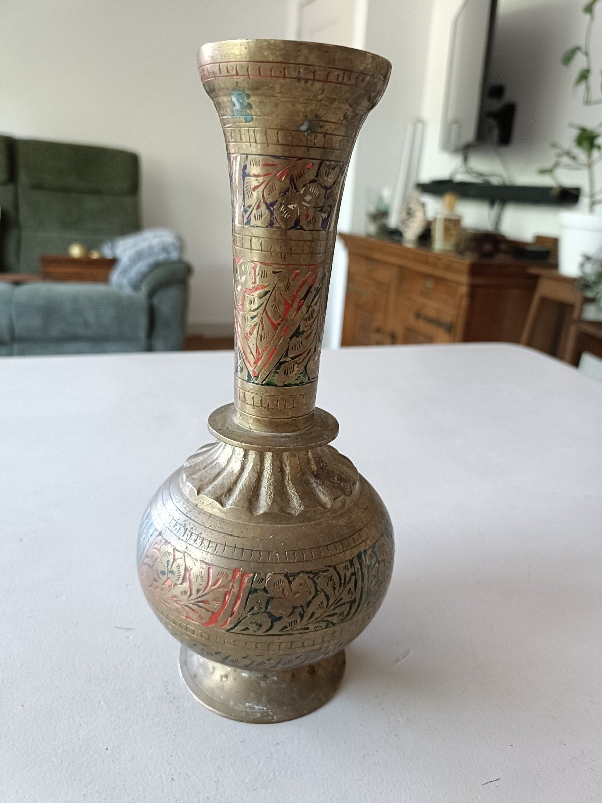 Koperen vaas met bloemmotief., Antiek en Kunst, Ophalen of Verzenden