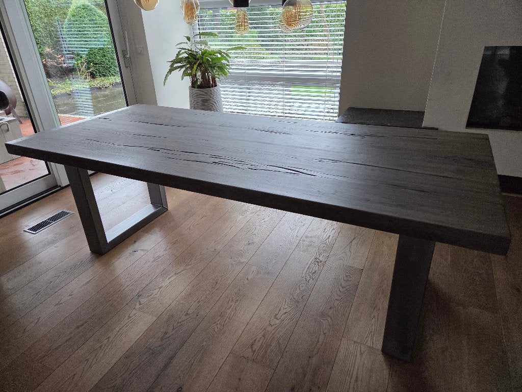 Stoere industriële eettafel 230 x 100 cm, Huis en Inrichting, Ophalen, 200 cm of meer, 50 tot 100 cm, Zo goed als nieuw