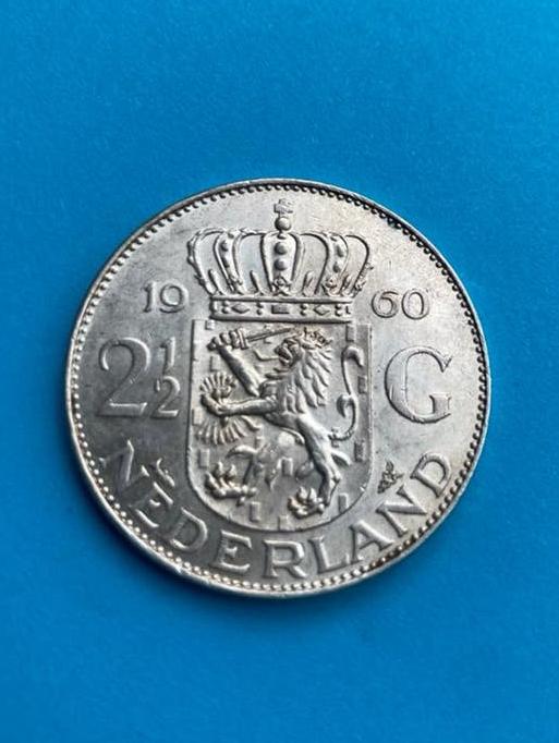 Zilveren 2½ Gulden Munt Koningin Juliana 1960, Koningin Juliana, Zilver, Ophalen of Verzenden, Losse munt