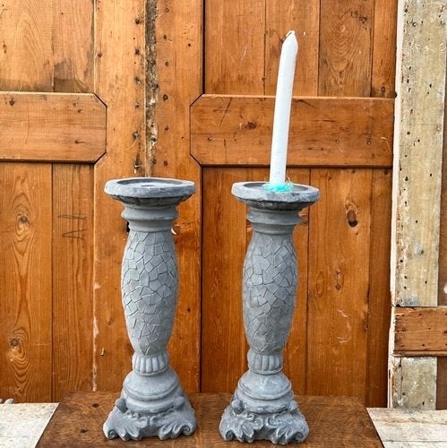 Kandelaar steen beton grijs 34 cm hoog 7 STUKS BESCHIKBAAR, Overige materialen, Ophalen of Verzenden, Zo goed als nieuw, Grijs