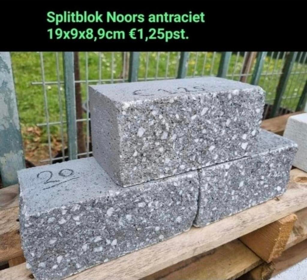 Splitblok Noors antraciet 19x9x8,9 stapelblokken s-partij, Tuin en Terras, Bielzen en Borders, Blok, Nieuw, Ophalen of Verzenden